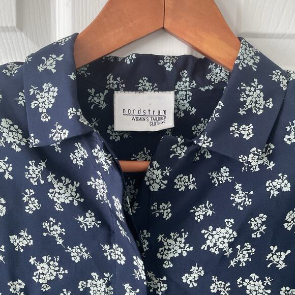 Vintage Nordstrom Womens Silk Blouse Top + Skirt Set Fits Medium Blue Floral - Picture 3 of 6